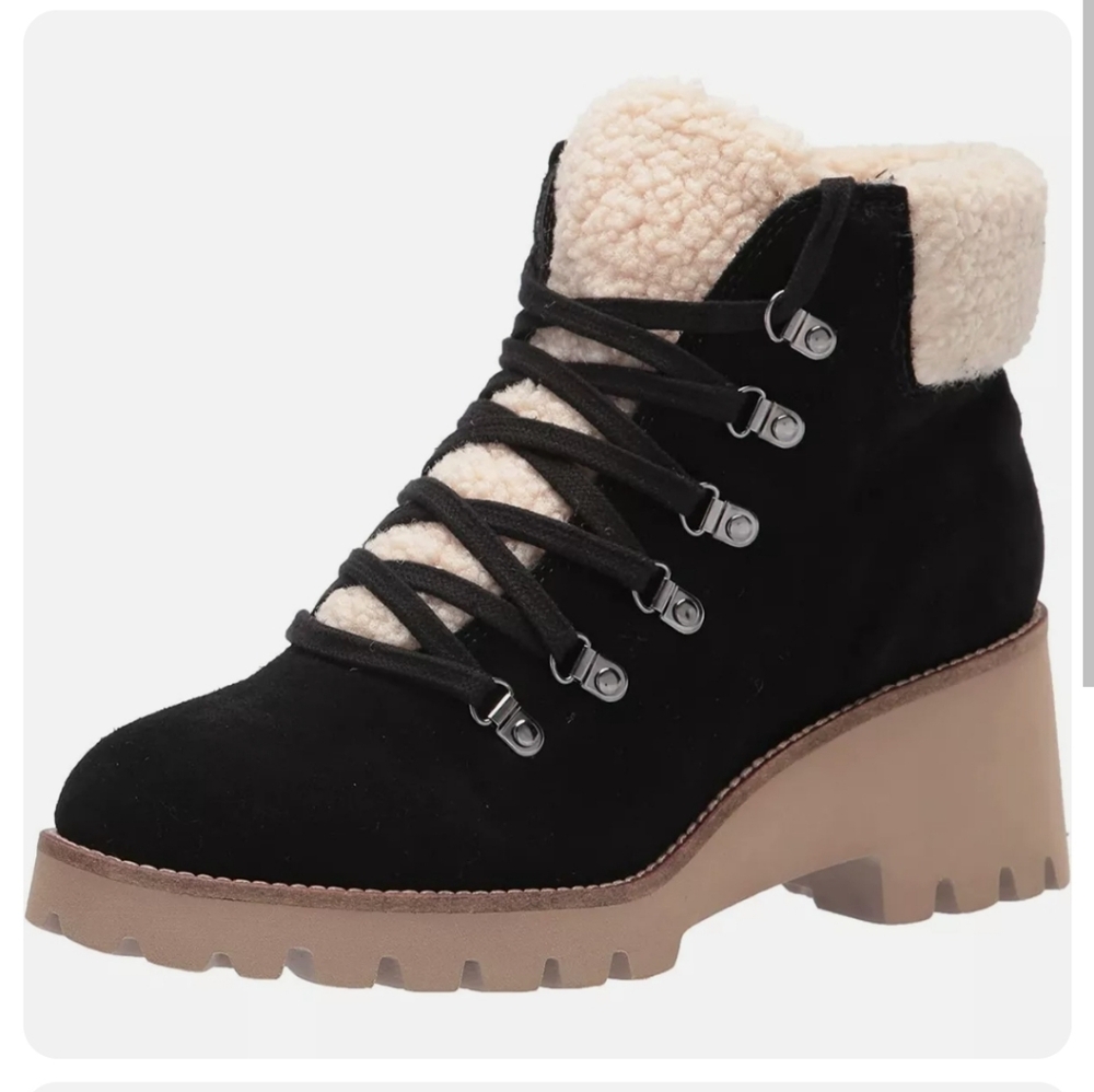 Blondo Black and Cream Combat Boots